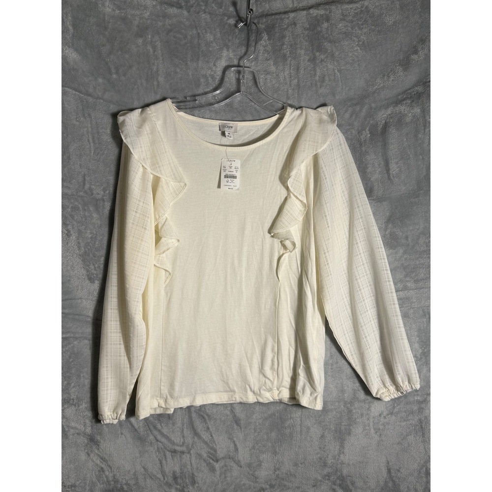 J.Crew Womens Ivory Ruffle Mixed Media Long Sleeve Top BL212‎ Ivory Size M NEW